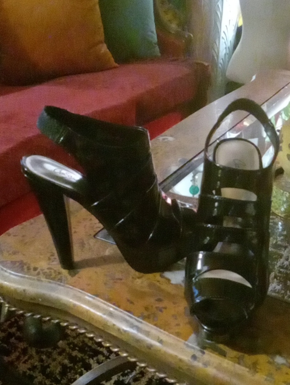 City Streets Black Patent High Heel Strappy Slingback Sandals